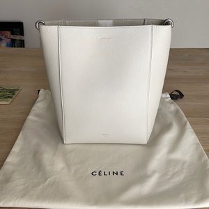 Celine Sangle Small Bucket Bag in Soft Grained - White